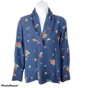 Zara blue Floral Top  cowl neck long sleeve blu…